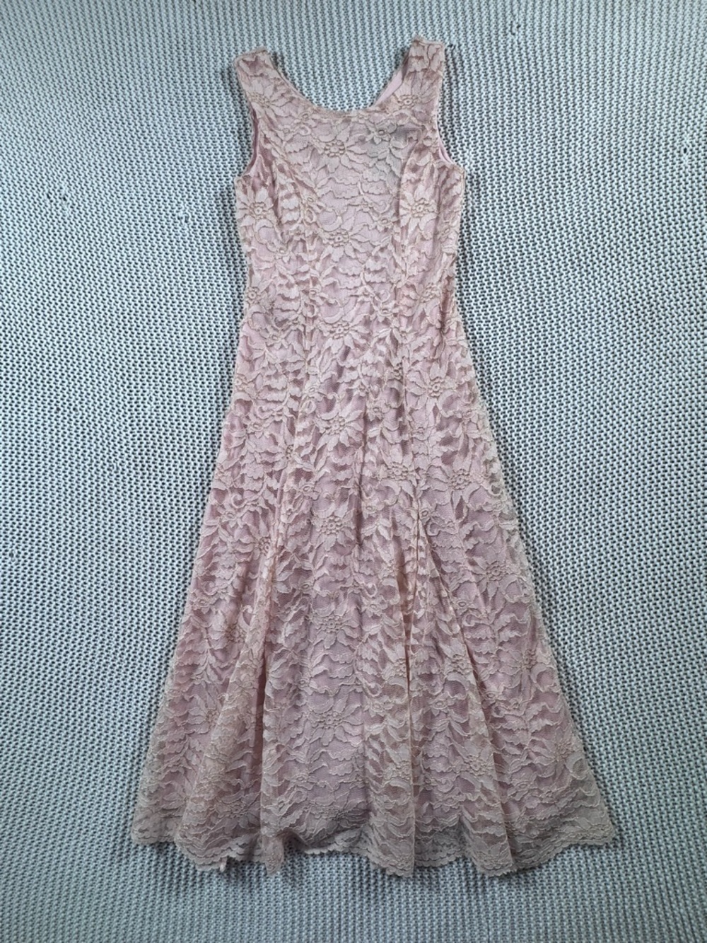 Vintage Xtraordinary Blush Pink Gold Lace Fit Flare Midi Dress Size 8 Graduation